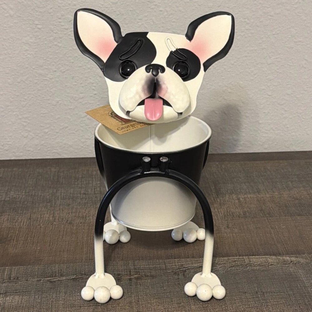 Georgetown H&G Metal Staffy Dog Planter Bobblehead Nodder approx. 7x6" & 9"tall